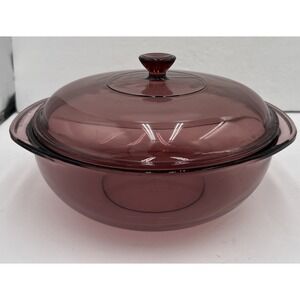 Vintage Pyrex Cranberry 2 Qt. Casserole Dish W/ Pyrex Lid